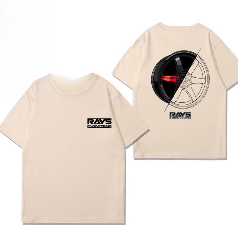 Japan RAYS Wheel Hub Modified Car Jdm Short-sleeved T-shirt Men's and Women's Pure Cotton Half-sleeved Casual Wear Top Versatile