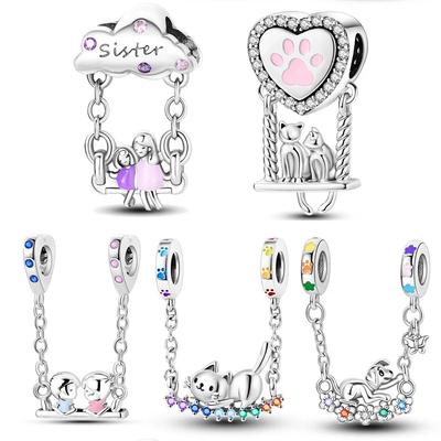 New Real Copper Cute Cat Couple Swing Pendant For DIY Style Original Design Arm Bracelet Women Jewellery Gifts
