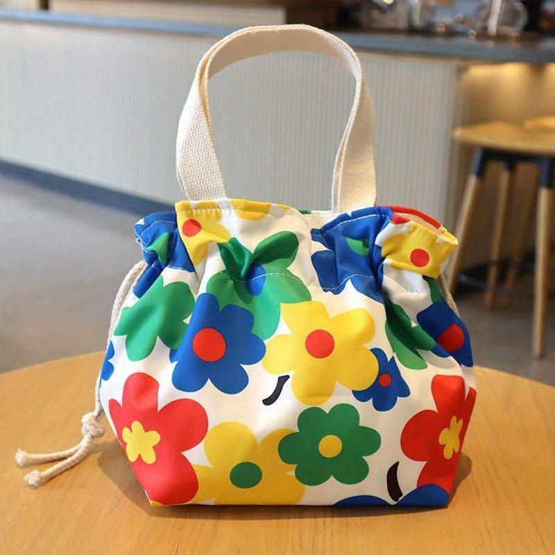 

Сумка для ланча Мультяшные цветы Ланч-бокс на кулиске Сумка-тоут для пикника Эко-сумка для бенто Маленькая сумочка Контейнер для обеда Пакеты для хранения еды синий