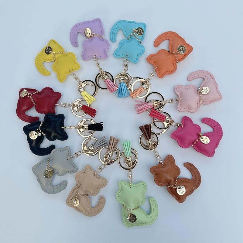 1PC Key Rings Cute Cartoon Gifts For Girls Cat Keychain Fashion PU Leather Key With Tassels Bags Multiple Options Available