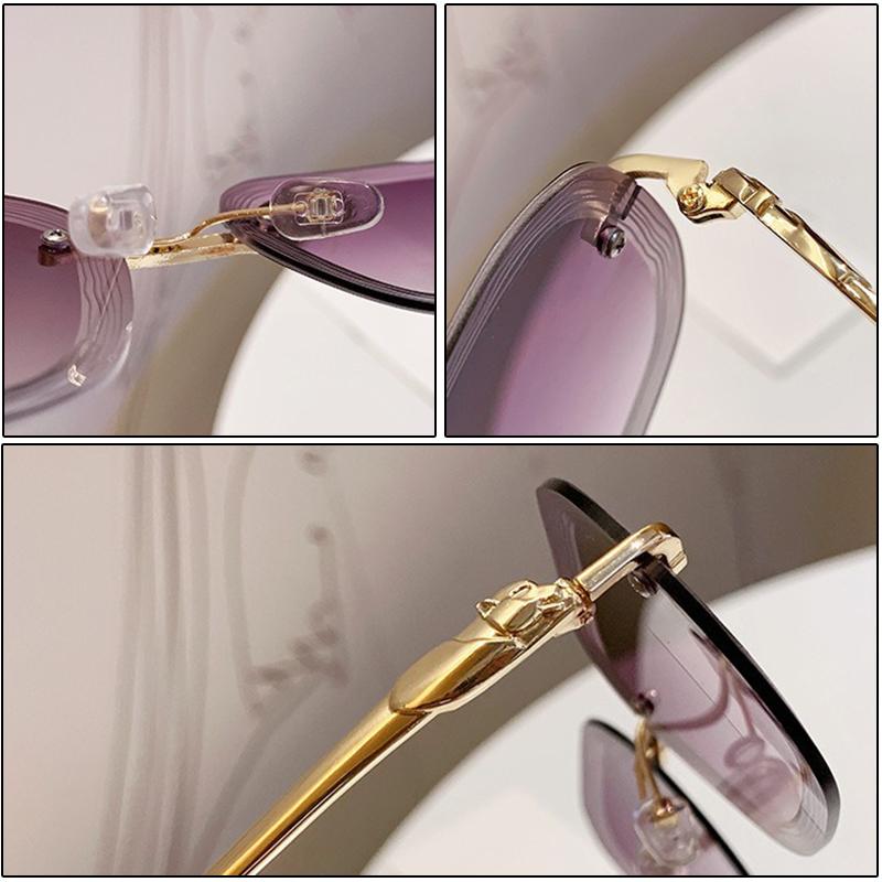 New Luxury Designer Fashion Brand Sunglasses Women Leopard Rimless Elegant Cute Shades Glasses Trendy Party Top Sunglasses