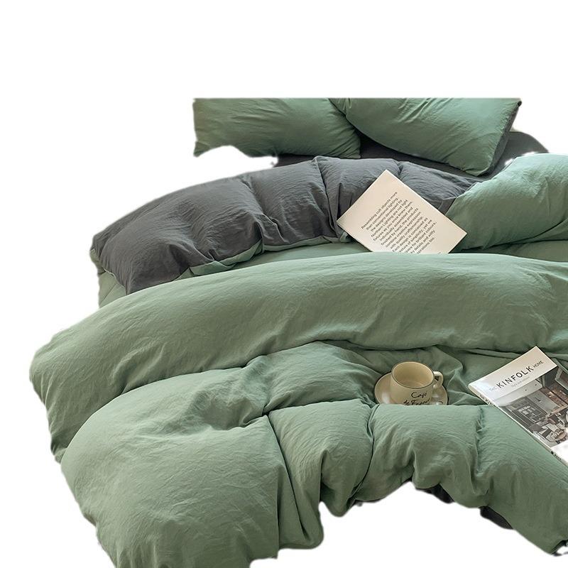 Four-piece Set for Sleeping Naked On Winter Bed, Washed Cotton Sheets, Quilt Cover, Fitted Sheet, Three-piece Set for College Dormitory