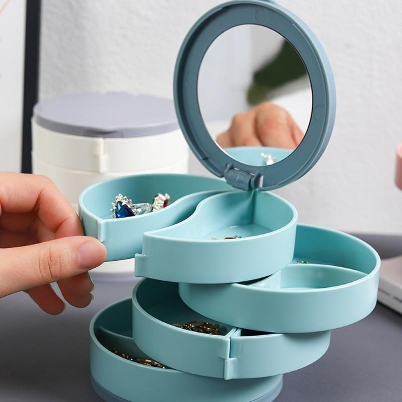 360 Degree Rotating Jewelry Organizers With Multiple Layers For Earrings Necklaces Rings ABS Materials Storage Box
