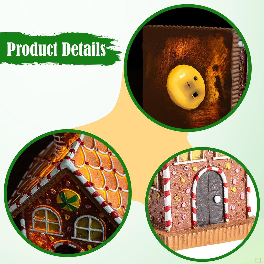 Christmas Village House Figurine Xmas Decor Small Resin Gingerbread Sculpture for Festival