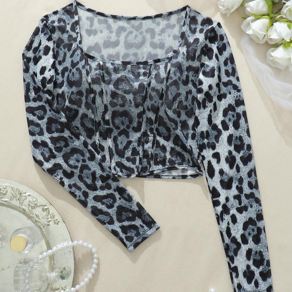 1Pc Womens Mesh Long Sleeve Tops Crew Neck Sexy Going Out See Through Shirts Party Club Night Lace Blouse Clubwear NO BRA
