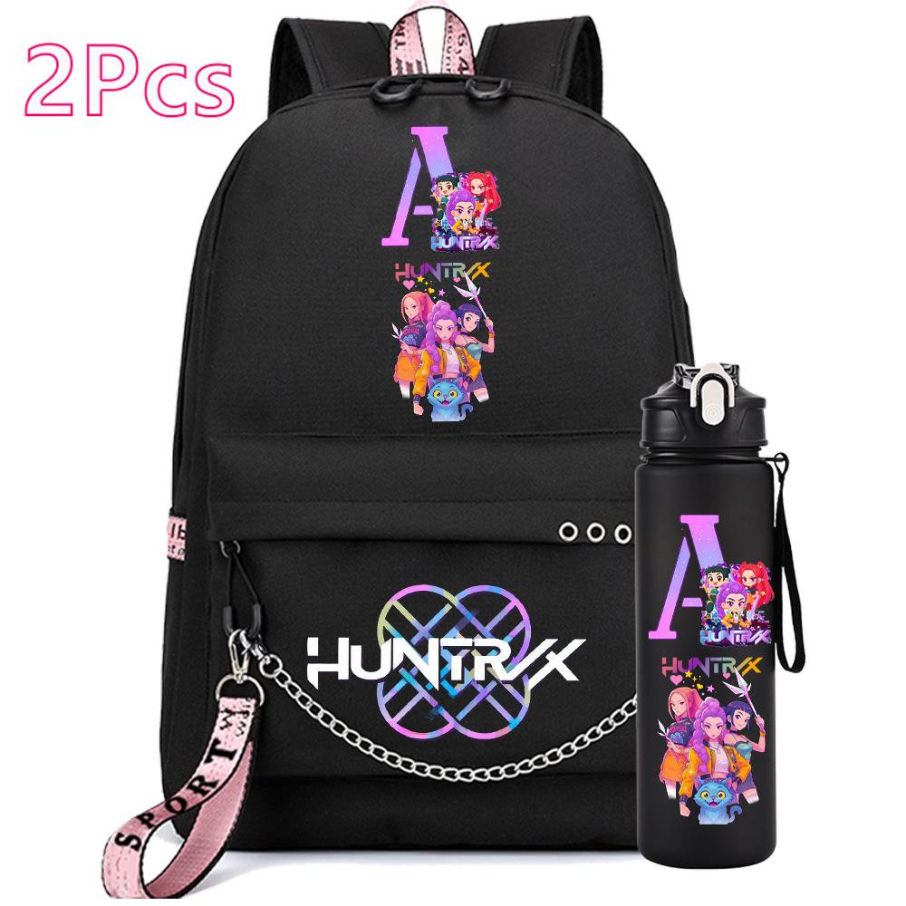 2 st/set Anime Engelsk Bokstav A-Z Tryckt Ryggsäck 750ml Vattenflaska för Student Flicka Pojke Bokväska Resväska Barnpresent