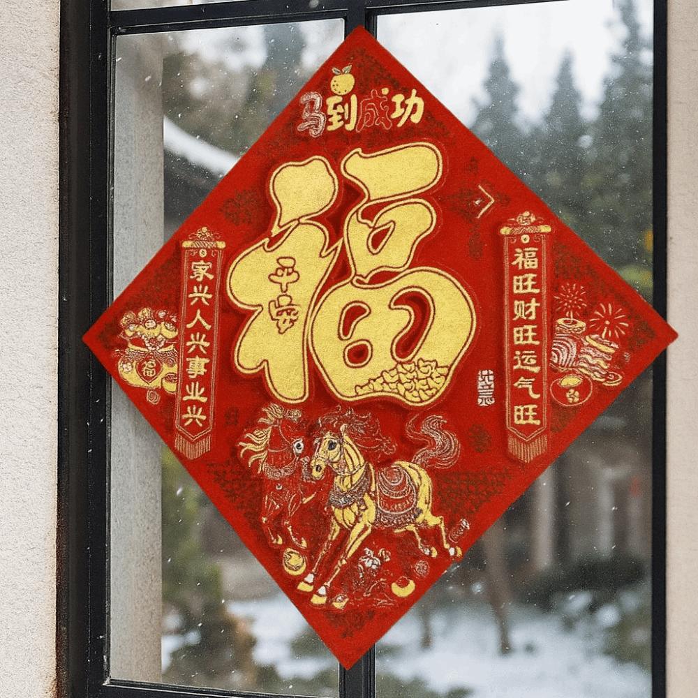 3D Flocking Fu Character Sticker Self-adhesive New Year Door Sticker  Spring Festival