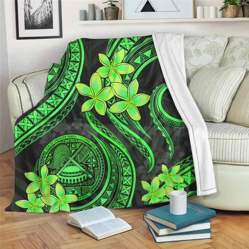 Hawaiian Polynesian Plumeria Pattern Flannel Throw Blanket Soft Lightweight Warm Decoration Soft Bed Home Sofa Kids Adults Gifts