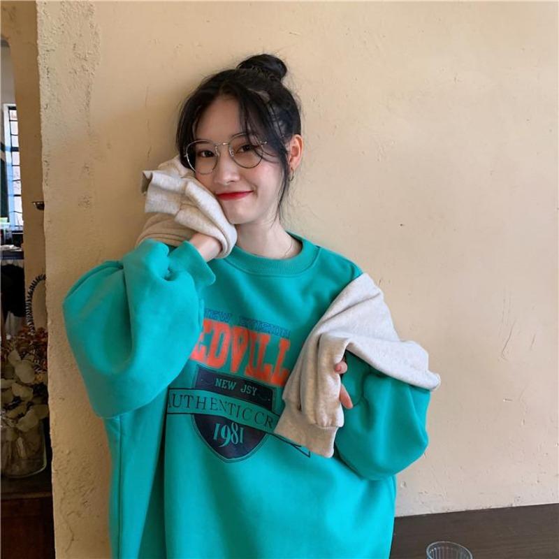 Women Long Sleeve O Neck Loose Pullovers Female Tops Solid Color Sweatshirts
