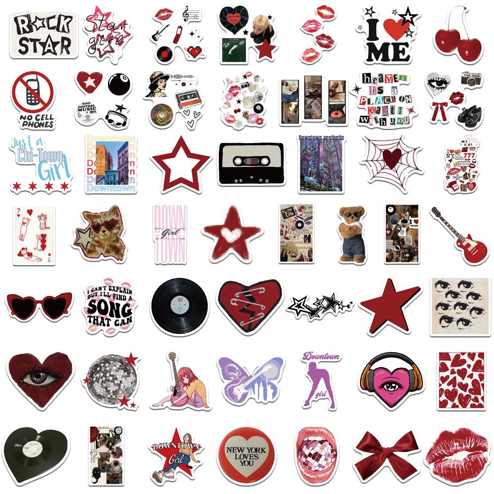 50 American Y2K Downtown Girl Stickers for Phone, Laptop, and Water Bottle