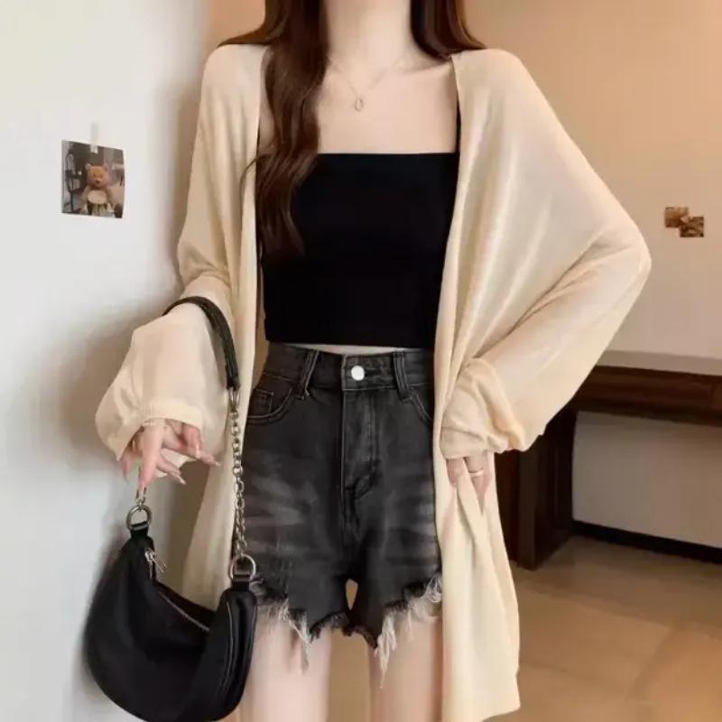 Spring/Summer Plus Size Sun Protection Long Sleeve Knit Cardigan - Loose, Lightweight, Elegant Korean Style for Women