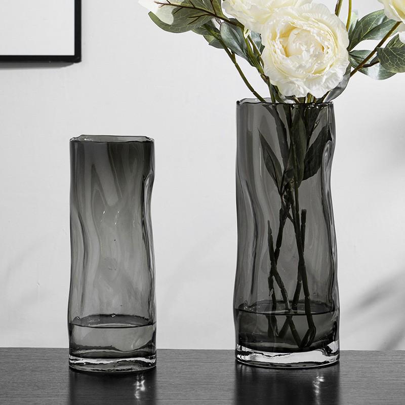 Creative Gray Pleated Glass Vase for Fresh Flowers and Lilies – Twisted Pattern Living Room Ornament