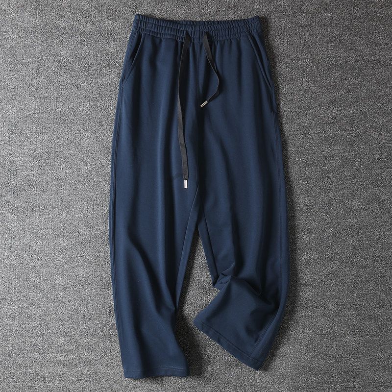 340g Terry Cotton Spring and Summer Unisex Loose Straight-Leg Knit Sweatpants Solid Color Stretchy Sports Casual Long Pants