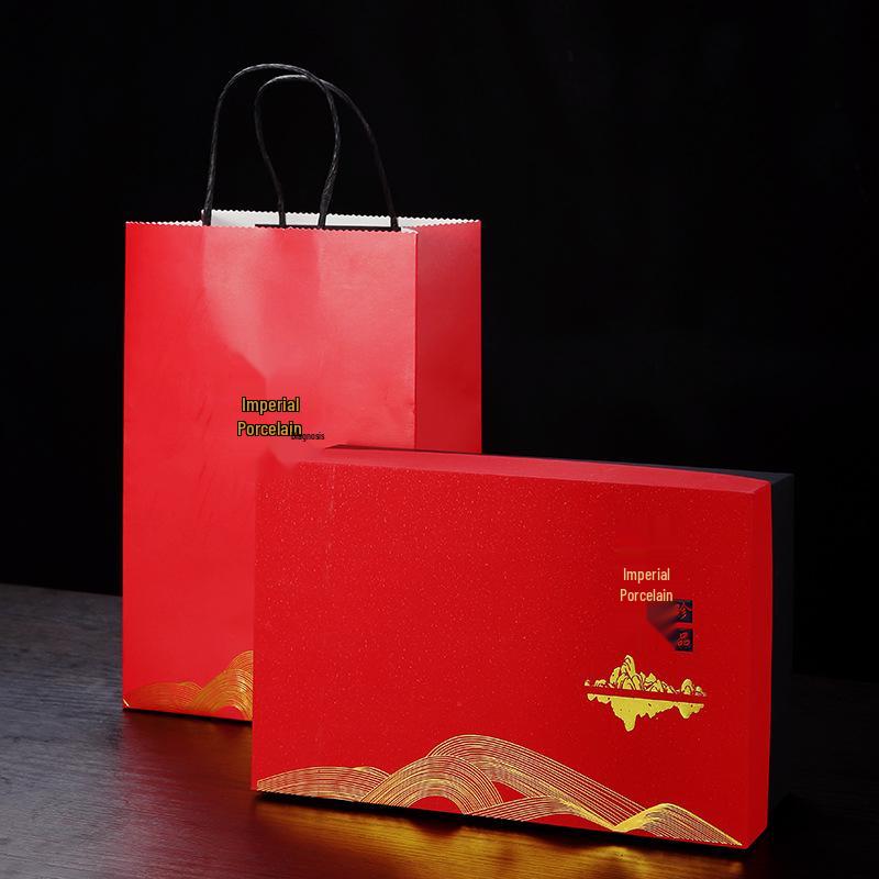 Red Ceramic Teacup Set with Logo for Commemorative Company Gifts