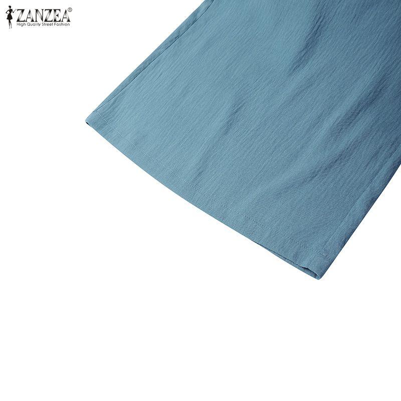 ZANZEA Women Casual Solid Color Loose Wide Leg Cropped Pants