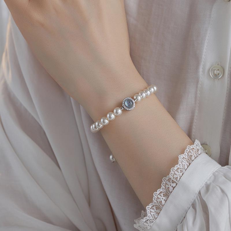 

Aquamarine Pearl & S925 Sterling Silver Bracelet - Women s French Niche Design, Light Luxury Jewelry. S925 Sterling Silver