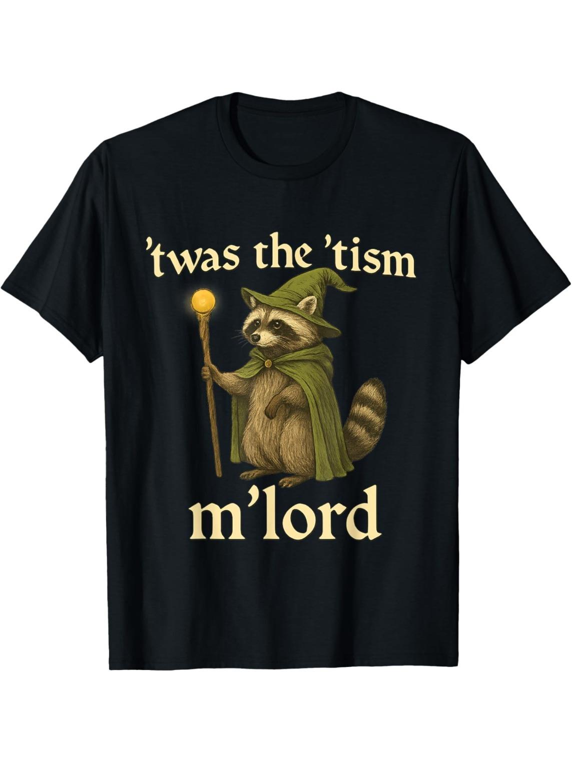 

The Tism Raccoon Wizard T-shirt Features Fantastical Animal Designs, Humorous Autism Slogans, and Neurodiversity.Personalit... S разноцветный