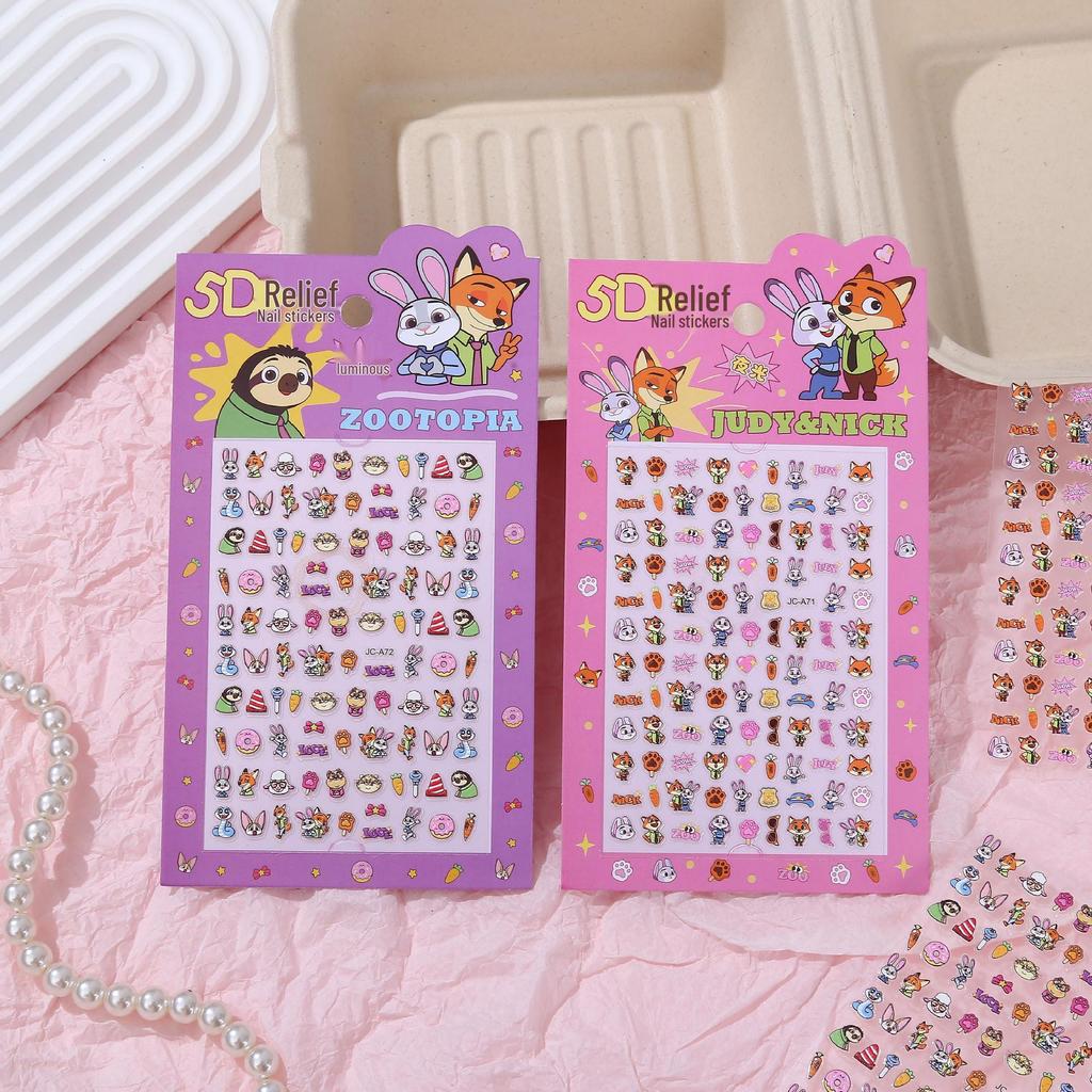 5D Embossed Naklejki na Paznokcie Zootopia dla Dziewczynek – Dekoracja do Rysowania Paznokci Kreskówki DIY