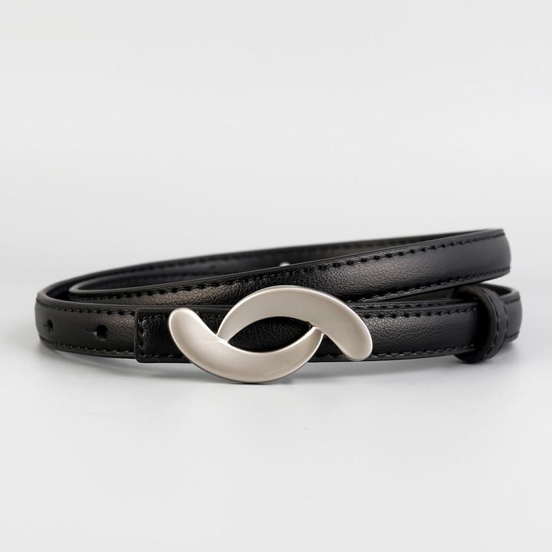 

Minimalist Leather Belt For Women With Moon Button Closure For Casual Or Office Wear чёрный