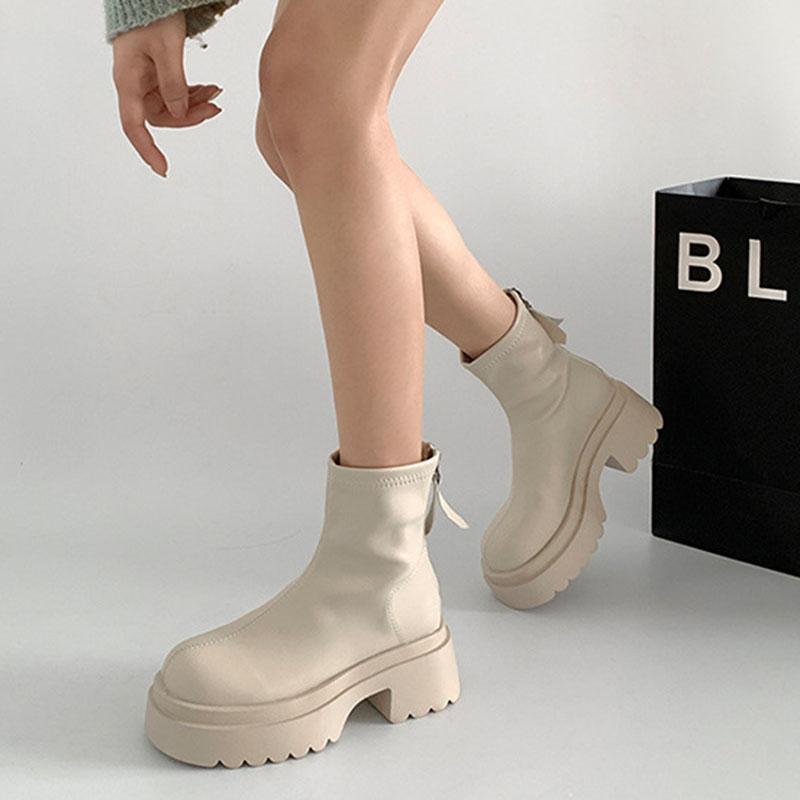 Fashion Comemore Platform Women Ankle Boots High Heels Leather Shoes Woman Spring Autumn Black Short Punk Motorcycle Boots Femme Shoes
