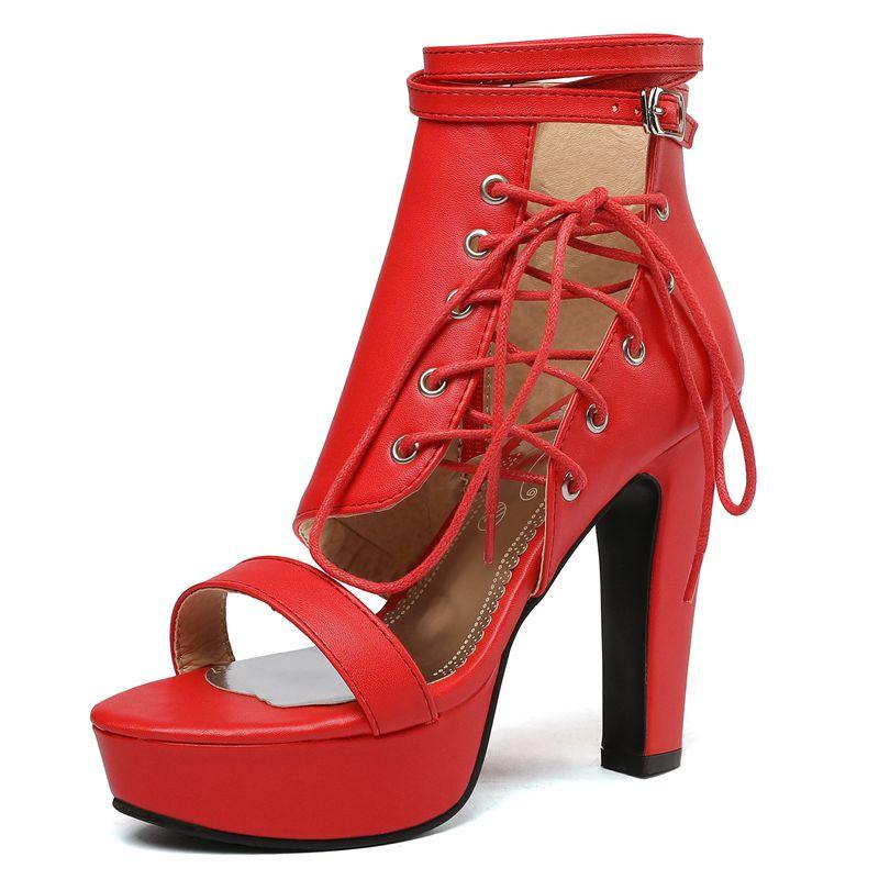 Luxury Sexy Female Sandals Peep Toe Block Heels 11.5cm Platform 3.5cm Buckle Strap Plus Size 47 48 49 50 Dating Shoes