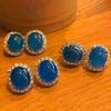 Jade Blue Ice Light Natural Blue Chalcedony Earrings Agate Studs, Real Shot