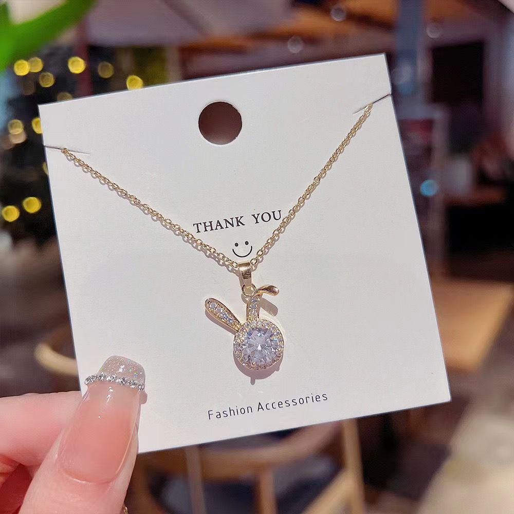 Charming Zirconia Rabbit Necklace - Women's Unique Design in Chinese Style, Titanium Steel Clavicle Chain, Perfect Birthday Gift.