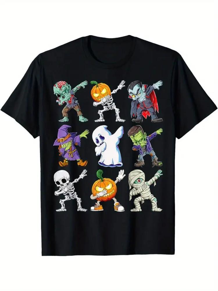 

Halloween Dabbing Skeleton and Zombie Boys T-Shirt - Soft, Breathable Short Sleev M