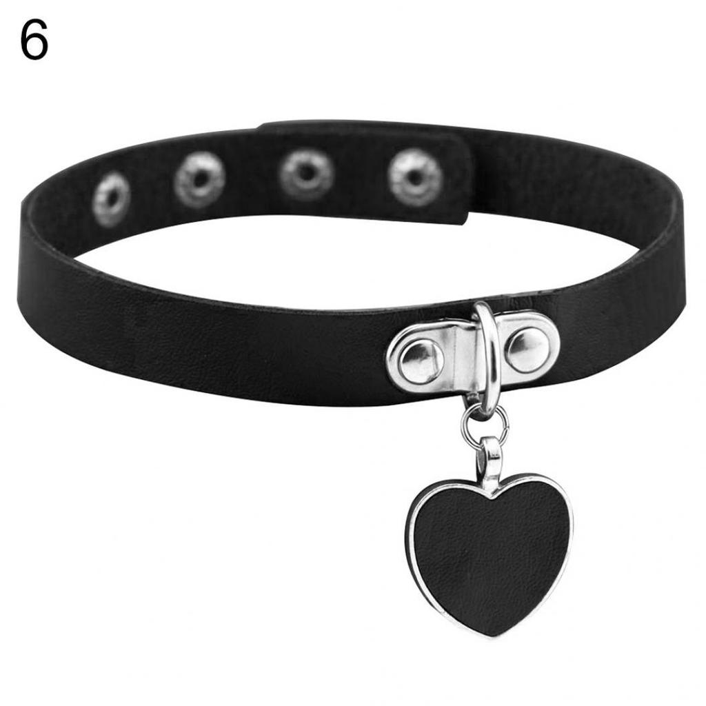 Punk Gothic Women Love Heart Pendant Faux Leather Choker Collar Necklace Bracelet