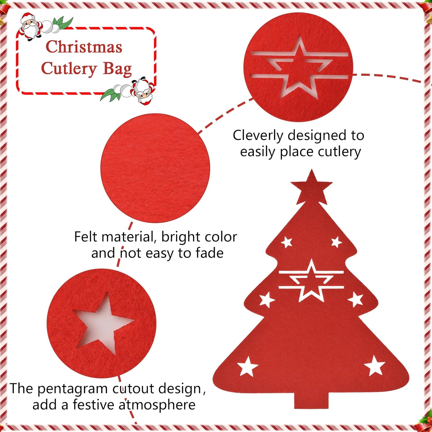 

MOROBOR Christmas Cutlery Holder - 24pcs Silverware Bag, Red Utensil Wraps for Xmas Party Dinner Table Supplies