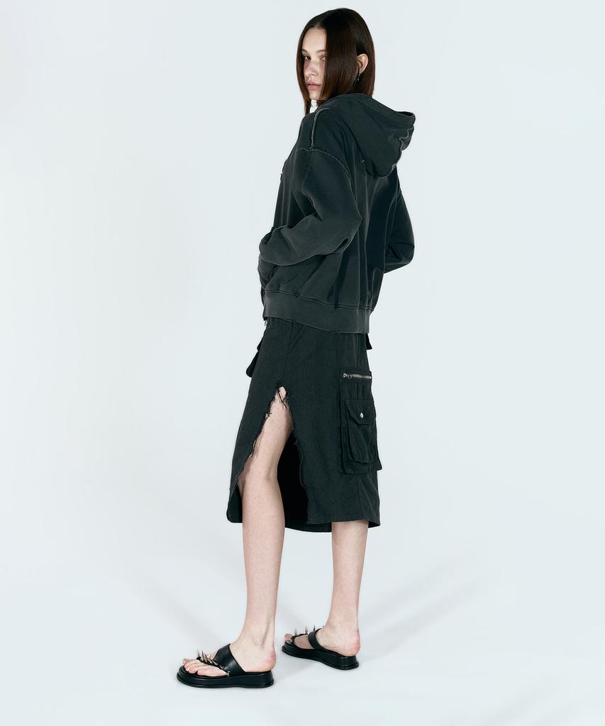 Ulkin [Runway] Artificial Cargo Midi Skirt_Charcoal