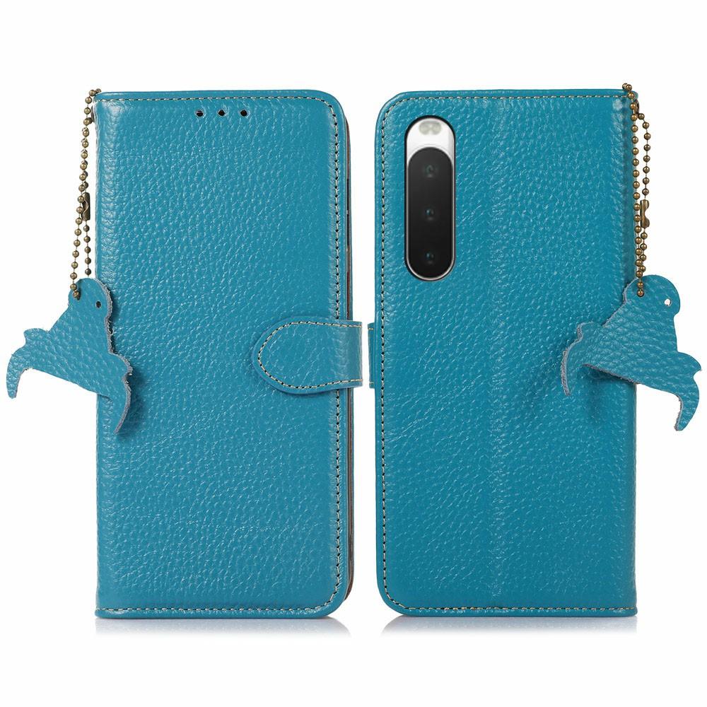 For Sony Xperia 10 IV 5G Case RFID Blocking Genuine Cow Leather Phone Cover Litchi Texture