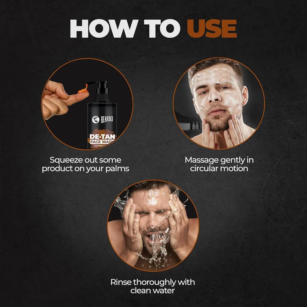 Beardo DeTan Face Wash For Men 200 ml Glycolic Acid Niacinamide Coffee Exfoliating Oil Control Cleanser For Smooth Skin