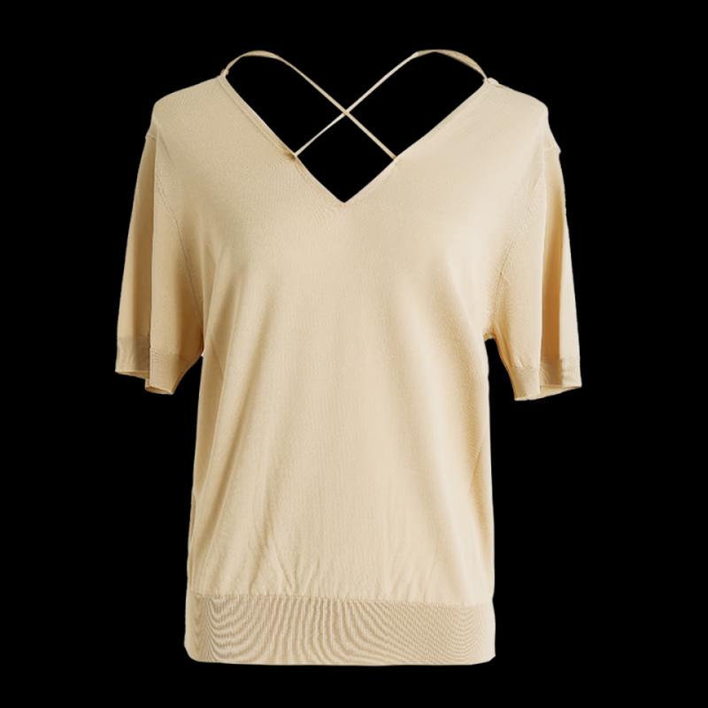 V-neck Cross-back Short Sleeve Knit Top