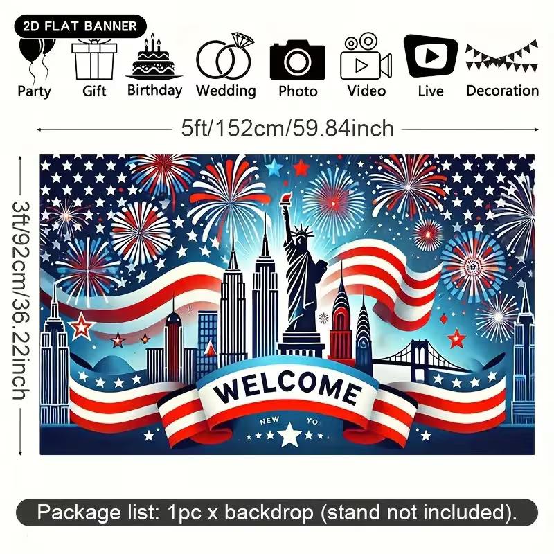 2D Statue of Liberty & Skyline Backdrop for USA Celebrations & Welcome Parties