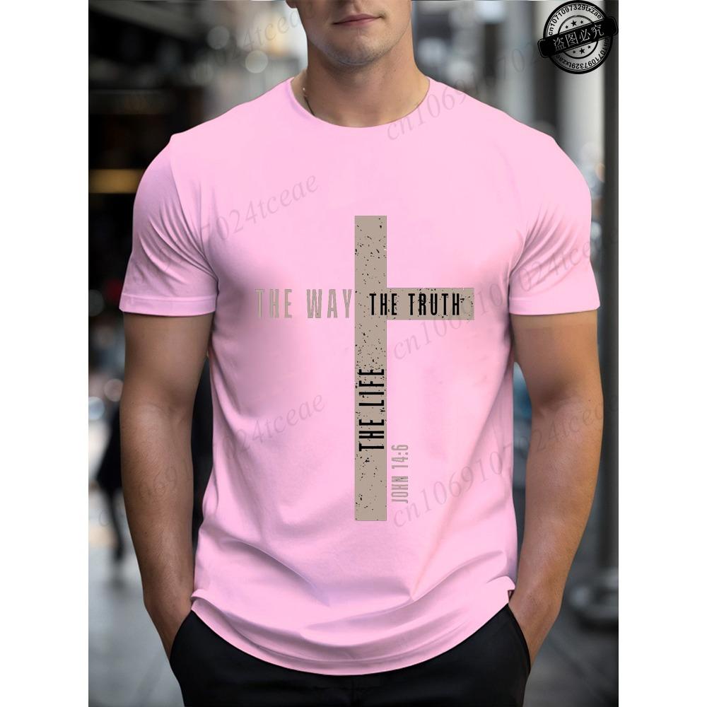 Mens Jesus Is King T-Shirts,The Way The Truth The Life Tops,Bible Verse Jesus Shirt,Mens Christian T-Shirt,Cross Vintage Tees