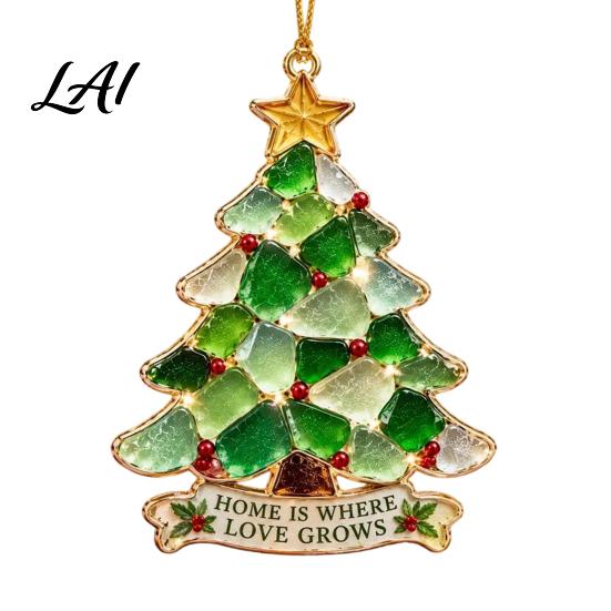 Memorial Ornaments for Christmas Handmade Sea Glass Ornament Mosaic Angel/Heart/Red Bird/Tree Hanging Coastal Tree Decoration with Sentimental Text,