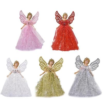 Mini Ángel Muñeca de Pie Colgante para Árbol de Navidad con Alas Plateadas Decoraciones Navideñas para el Hogar Ventana Regalo para Niños Adorno para Vitrinas