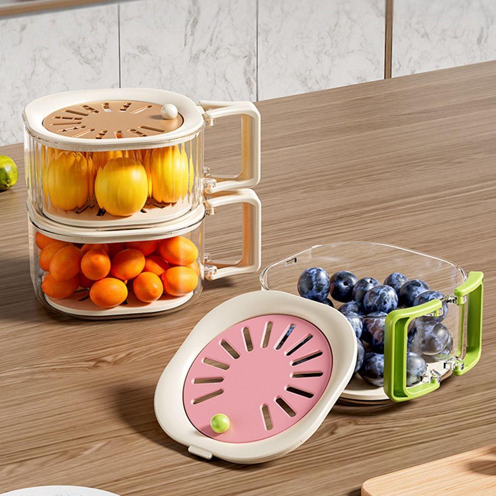 Splash-proof Vegetable Drain Basket Foldable Handle Fruit Drainer Container  Kitchen Organizer