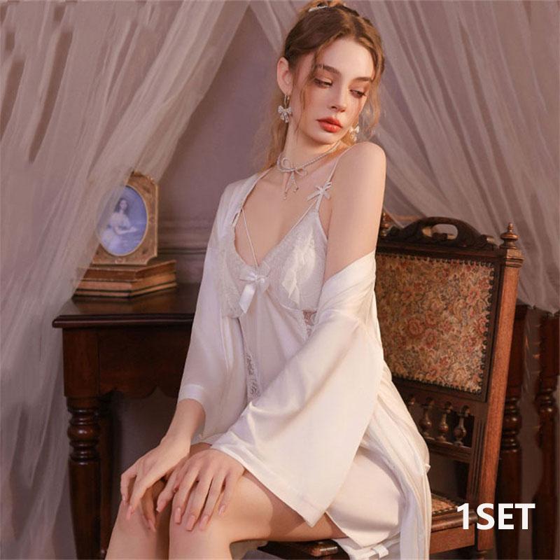 New Elegant French Style Pure Passion Strapless Pajama Set with Supporter Pad Women's Nightwear Set Lace Style Strapless Nightgown for Home