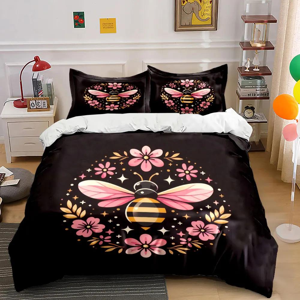 "Bee Floral Decor Set" Soft Comfortable Duvet Cover Bedding Set Included 1*Duvet Cover & 2*Pillowcases Gift