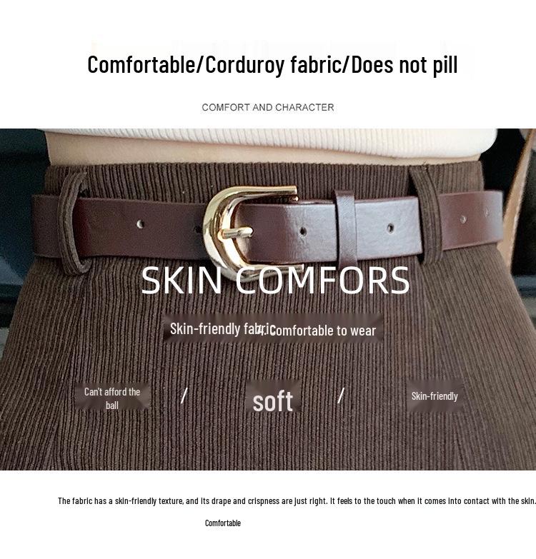 Dámská manšestrová retro podzimní/zimní zeštíhlující rovná sukně se zadním rozparkem