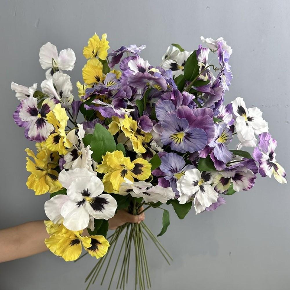 Plastic Artificial Viola Tricolor Flower Real Touch Fake Flowers  Outdoor Garden Decor