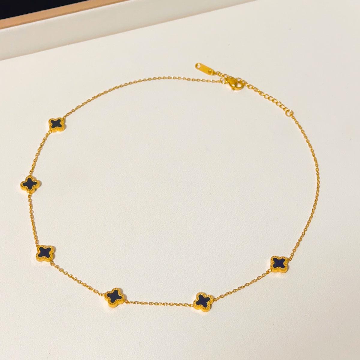 

Простое ожерелье с четырьмя листочками клевера Премиум Sense Of Light Роскошное универсальное изящное ожерелье на ключицу из титановой стали, не теряет цвет женское ожерелье чёрный