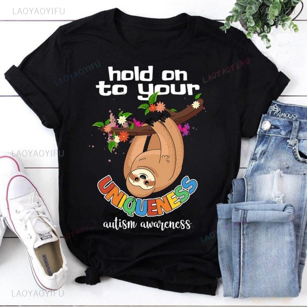 Sloth Autism Awareness TShirt Sloth TShirt Autism Awareness Shirt Care for Unisextal Illness Tee Unisex Women Daily Life Printed Tops S
