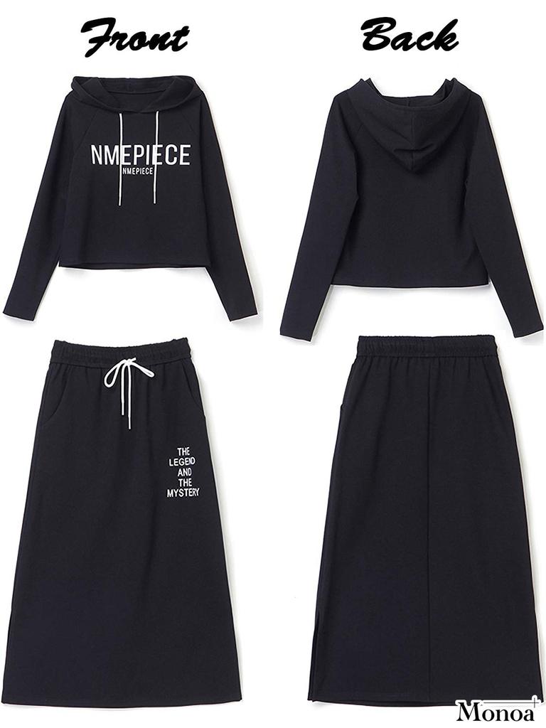 Monoa Loungewear Long Sleeve Print Hoodie and Size M Women's Set, Skirt, Black, (n1561)