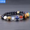 Natural 6mm Blue Sandstone Universe Galaxy Solar System Jewelry Guard Star Stone Beads Elastic Bracelet