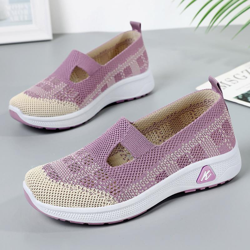 Shoes women's shoes casual shoes flying woven breathable single shoes old Beijing cloth shoes one pedal middle-aged and elderly mother shoes