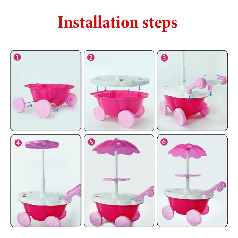 Premium 39pcs Kids Cake Food Ice Cream Cart Shop Toy Pretend Play Set With Music