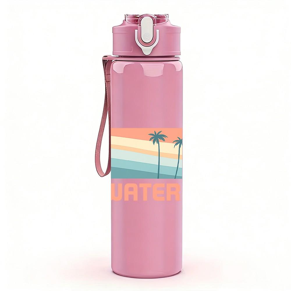 1PC Saltwater Soul Retro Beach Print 750ml Color Plastic Sports Water Bottle Leakproof Flip Straw Lid Suitable for Sports Office Home Use